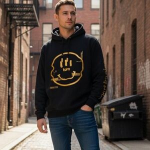 Turn Orange County Smiley Face Must Be Nice Black Hooded Sweatshirt- Size Medium